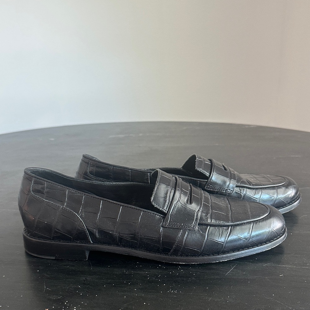 Porte & Paire Croc Effect Leather Loafers